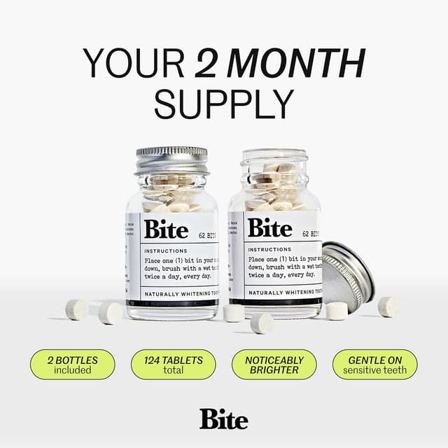 Bite Toothpaste Bits Fluoride-Free, Mint (2 bottles, 124 tablets)